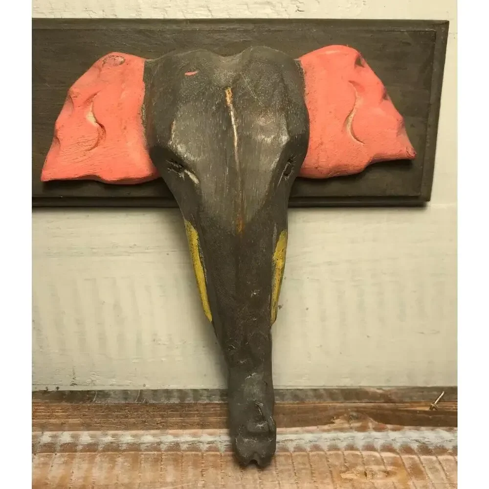 Pier 1 Imports Carved Wood Elephant Wall Coat Hat Rack 3 Hooks Nursery Decor